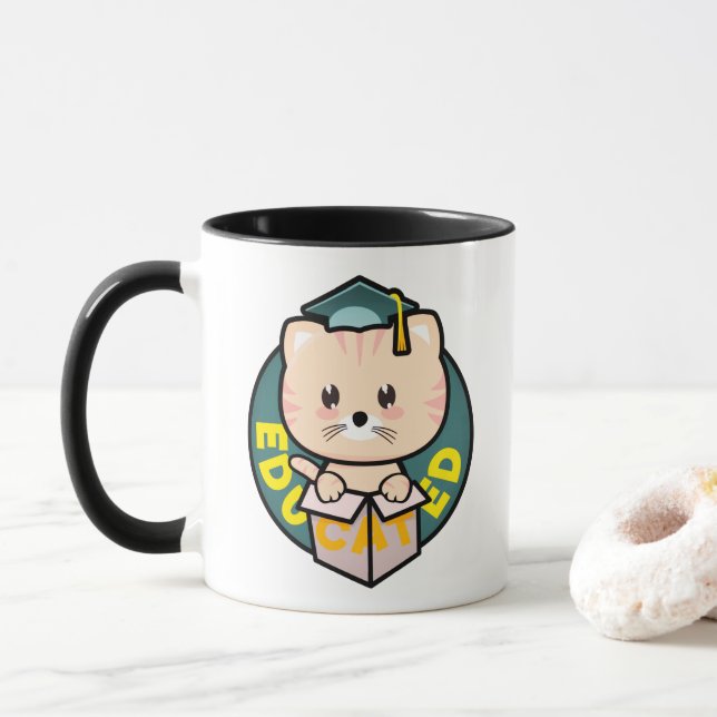 Caneca Celebração de Graduação de Gato de Formando Educad (Com Donut)