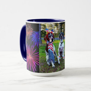 Caneca Celebração Patriótica de Cães e Fireworks Comb