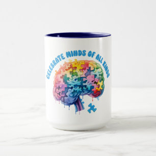 Caneca Celebrar mentes de todos os tipos. Neurodiversidad