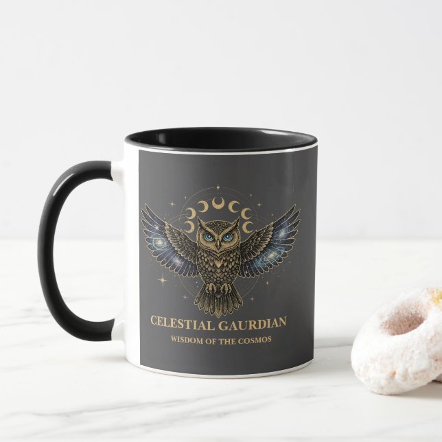 Caneca Celestial Owl Cosmic Guardian (Com Donut)