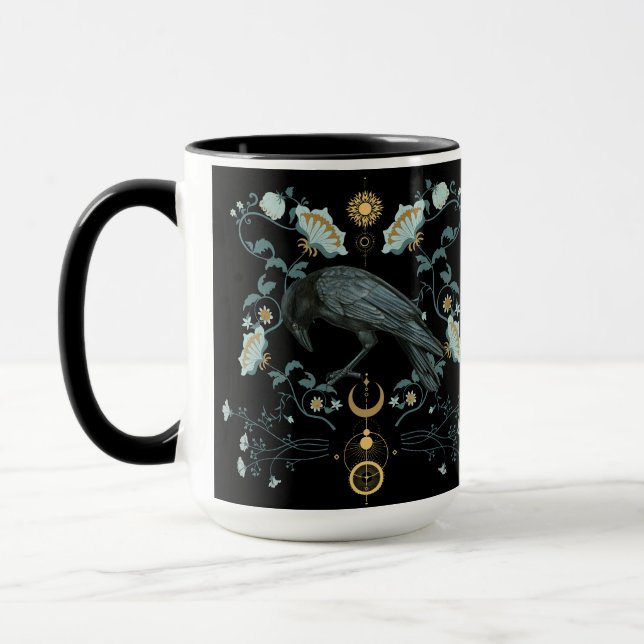 Caneca Celestial Raven Coffee Mug Viking Pagan Botânico (Esquerda)