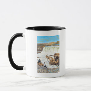 Caneca Celilo cai poster das viagens vintage da pesca
