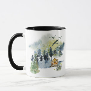 Caneca Cena da floresta aquarela