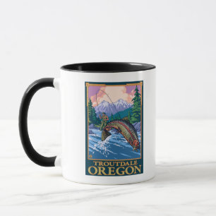 Caneca Cena da pesca com mosca - Troutdale, Oregon