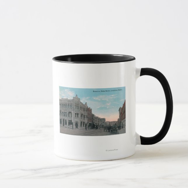 Caneca Cena da rua principal com Carruagems de cavalos e (Direita)
