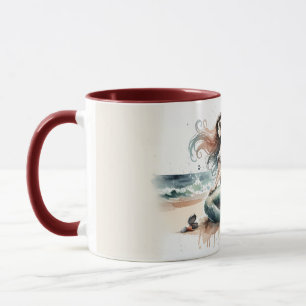 Caneca Cena de aquarela costeira do Farol da Sereia