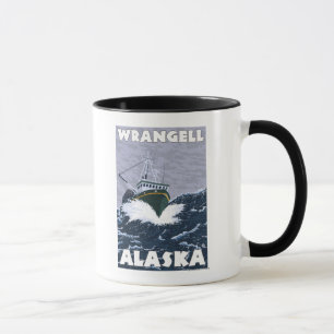 Caneca Cena de Barcos de Pesca - Wrangell, Alaska