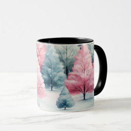 Caneca Cena de inverno das Árvores de Quartel e Rosa