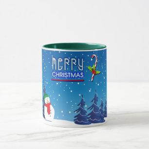 Caneca Cena de inverno de Neve Azul e Branco