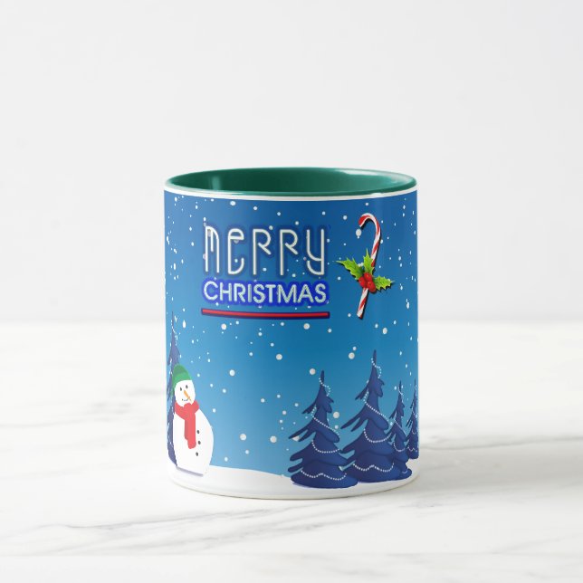 Caneca Cena de inverno de Neve Azul e Branco (Centro)