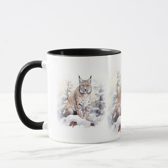 Caneca Cena de Natal com um gato Lynx (Esquerda)