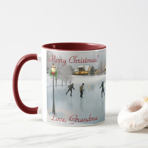 Caneca Cena de Natal elegante com patinadores no gelo