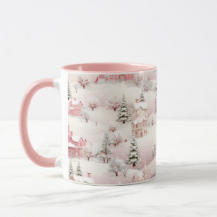 Caneca Cena de Neve de Natal Rosa
