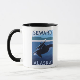 Caneca Cena de Seward, AlaskaOrca e Calf