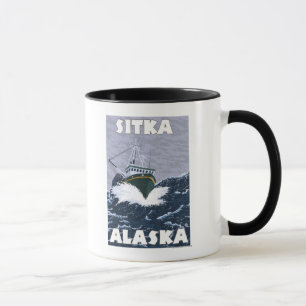 Caneca Cena do barco de pesca - Sitka, Alaska