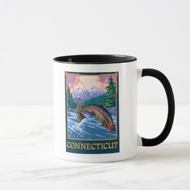 Caneca Cena do Pescador de ConnecticutAngler (Direita)