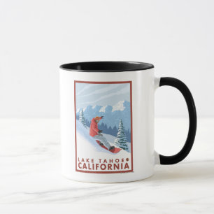Caneca Cena do Snowboarder - Lake Tahoe, Califórnia