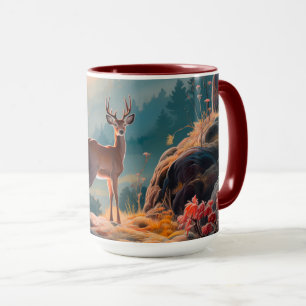 Caneca Cena Encantadora de Floresta de Veados de Outono D
