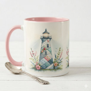 Caneca Cena Floral do Farol em Patchwork