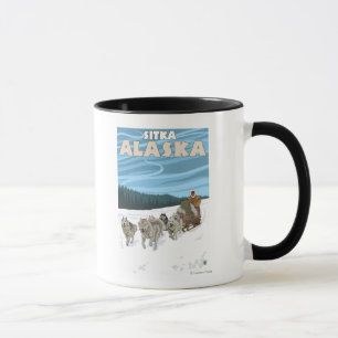 Caneca Cena Sledding do cão - Sitka, Alaska