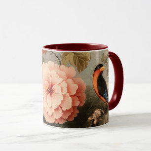 Caneca Cena Vibrante de Flores e Pássaros Vintage