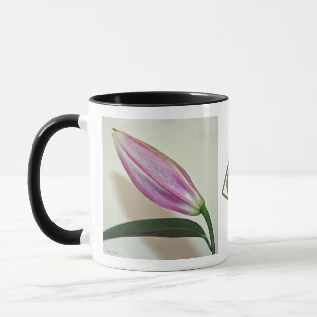 Caneca Cerâmica com Lily Bud, Alça Preta e Dentro (Esquerda)
