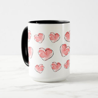 Caneca Cerâmica de Coração Rosa em Aquarela Fofa