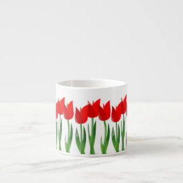 Caneca cerâmica do café das tulipas vermelhas