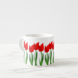 Caneca cerâmica do café das tulipas vermelhas