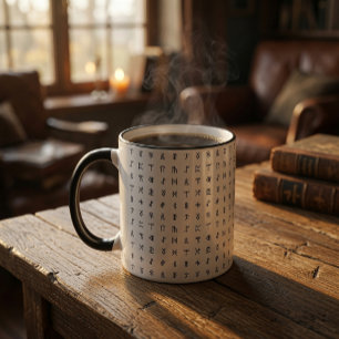 Caneca Cerâmica Runa Nórdica Preto e Branco