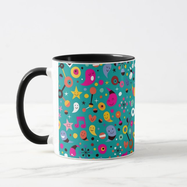 Caneca cerceta do teste padrão dos desenhos animados do (Esquerda)