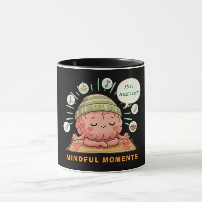 Caneca  Cérebro Kawaii Meditando Bem-Estar Zen Saúde Ment (Centro)