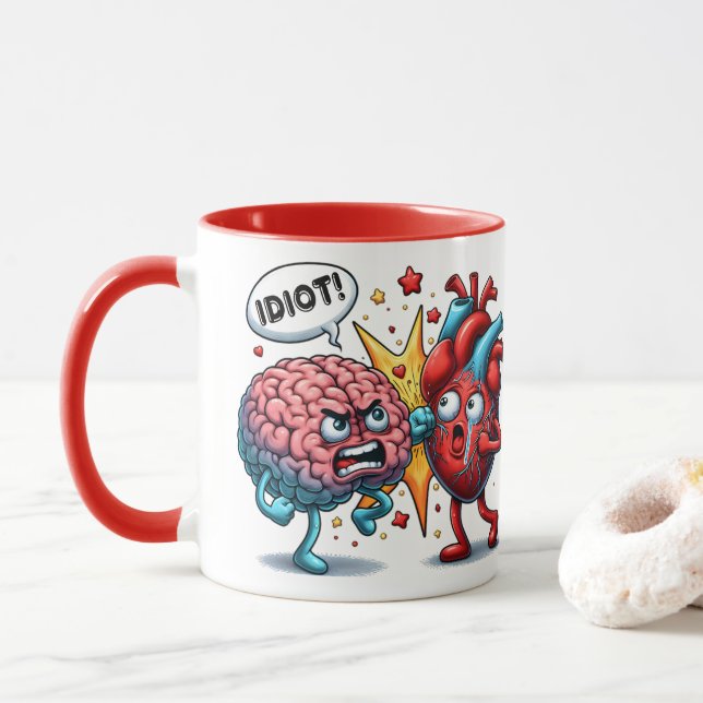 Caneca Cérebro vs emoções engraçadas do coração (Com Donut)