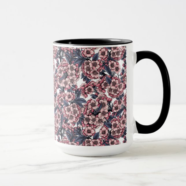 Caneca Cereja floresce em rosa e azul (Direita)