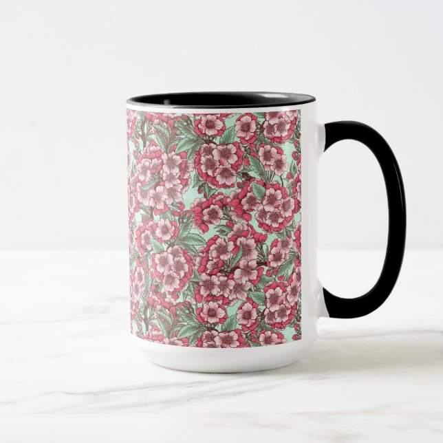 Caneca Cereja floresce em rosa e menta (Direita)
