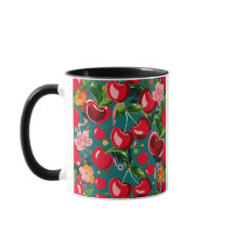 Cereja Vibrante e Padrão Floral no Fundo Teal