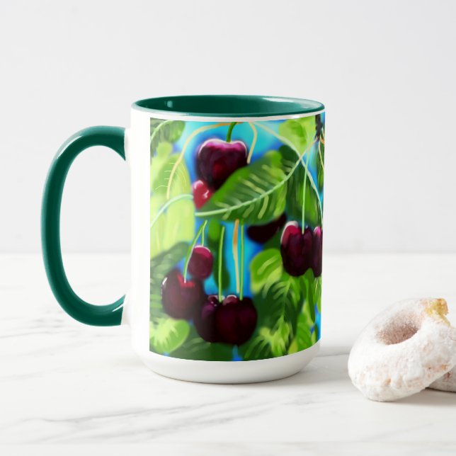 Caneca Cerejas Perdidos De Ramais Vermelho Cereja Verde (Com Donut)