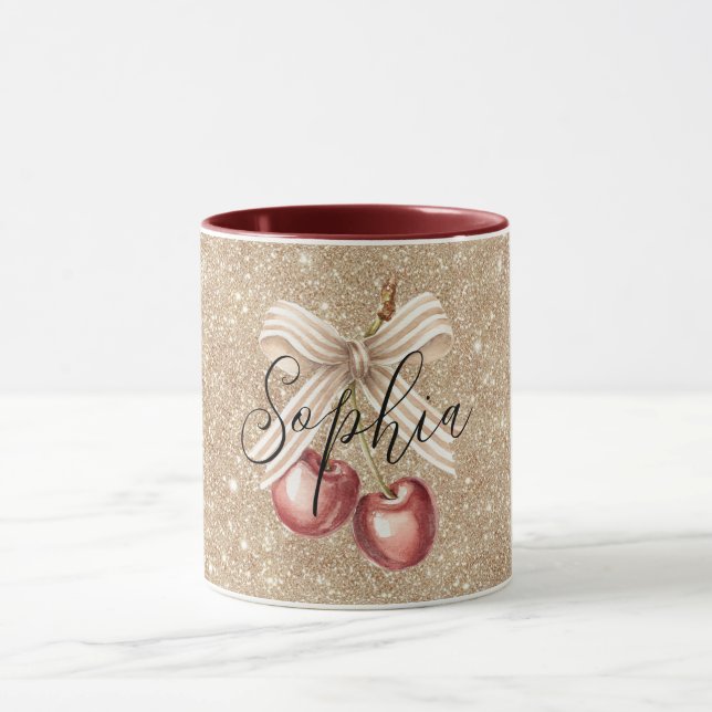 Caneca Cerejas Vermelhas com Purpurina Dourada (Centro)