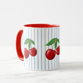 Caneca Cerejas Vermelhas no Padrão Gráfico de Stripes Azu