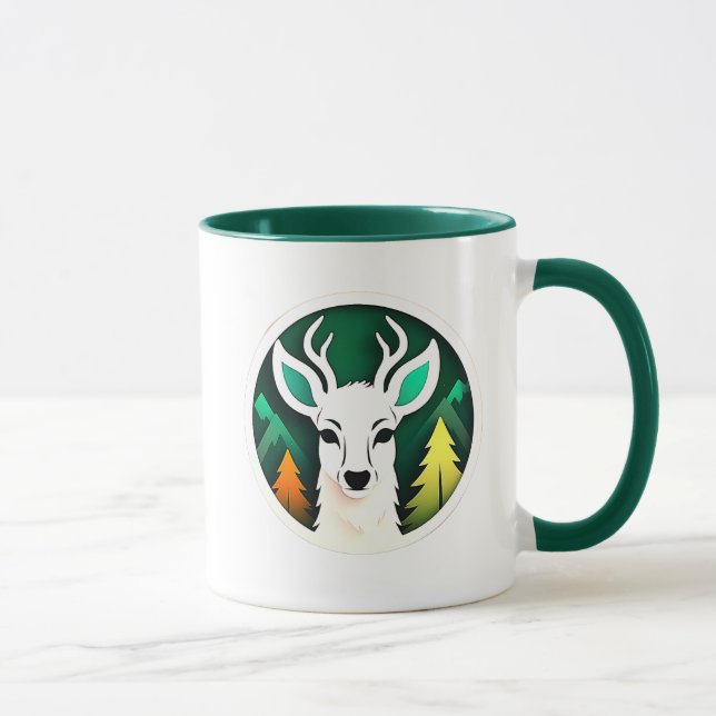 Caneca Cerf blanc stylisée sur fond d'une forêt. (Direita)