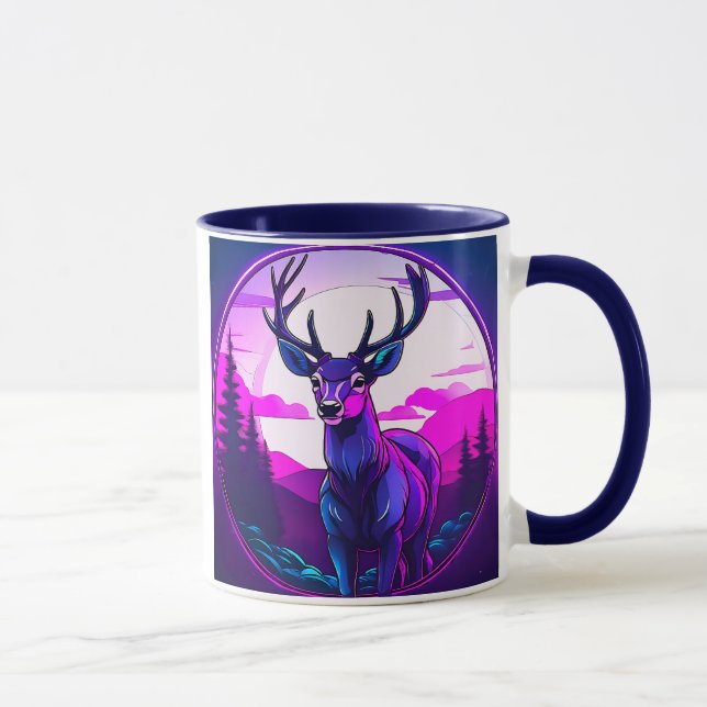 Caneca Cerf majestueux en paysage néon. (Direita)