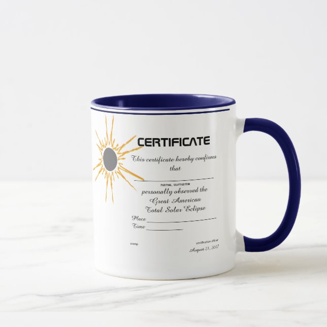 Caneca Certificado de observador Solar Eclipse excelente  (Direita)