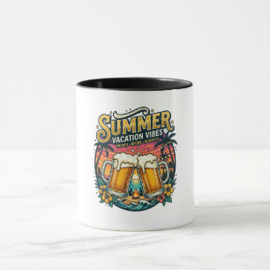Caneca Cervejas na Praia e Pôr do Sol - Festa de Férias d
