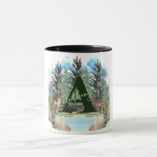 Caneca Cervo Aquarela Letra Monograma Personalizada A