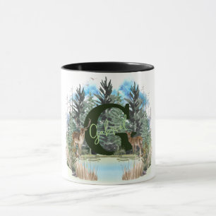 Caneca Cervo Aquarela Letra Personalizada Monograma G
