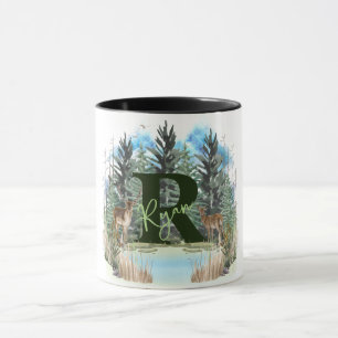 Caneca Cervo Aquarela Letra Personalizada Monograma R