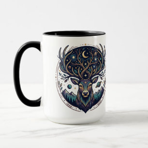 Caneca Cervo Celestial Arte Mística da Lua e Estrelas Vea