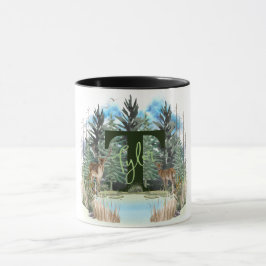Caneca Cervo em Aquarela Letra de Monograma Personalizado