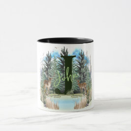 Caneca Cervo em Aquarela Letra de Monograma Personalizado