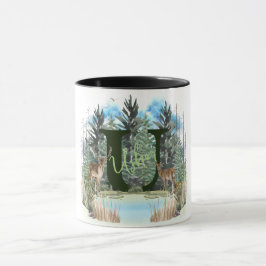 Caneca Cervo em Aquarela Letra de Monograma Personalizado